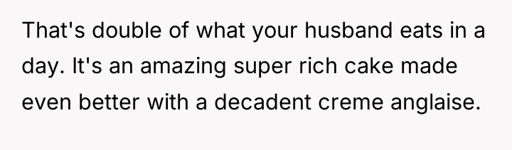 That's double of what your husband eats in a day....