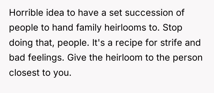 Horrible idea to have a set succession of people to...