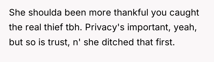 She shoulda been more thankful you caught the real thief...