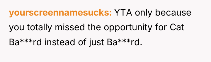 yourscreennamesucks YTA only because you totally missed the opportunity for...