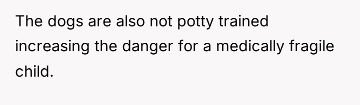 The dogs are also not potty trained increasing the danger...