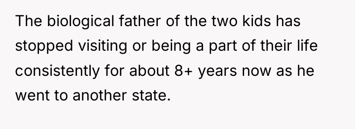 The biological father of the two kids has stopped visiting...