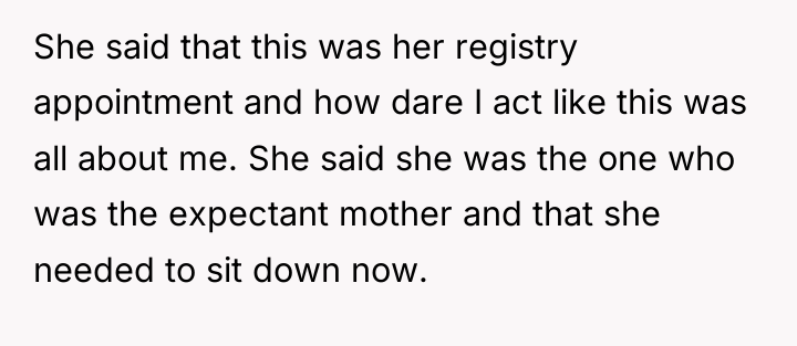 She said that this was her registry appointment and how...