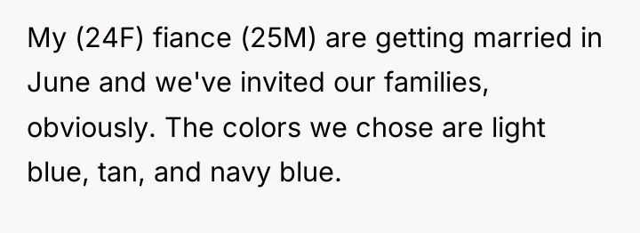 My (24F) fiance (25M) are getting married in June and...