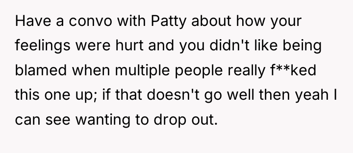 Have a convo with Patty about how your feelings were...