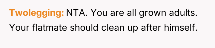 Twolegging NTA. You are all grown adults. Your flatmate should...