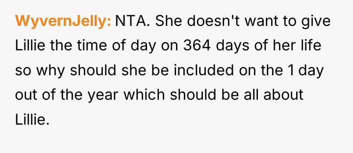 WyvernJelly NTA. She doesn't want to give Lillie the time...