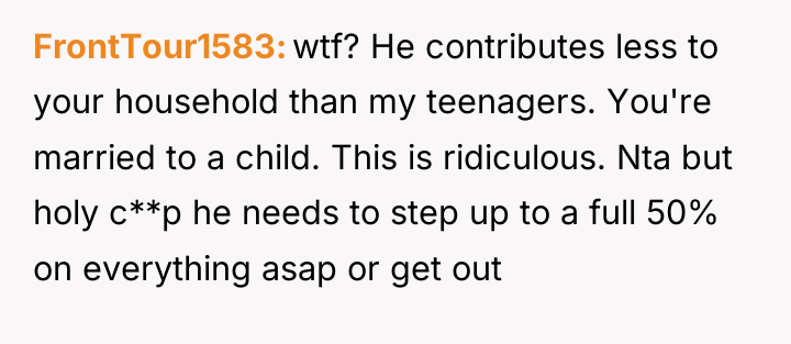FrontTour1583 wtf? He contributes less to your household than my...