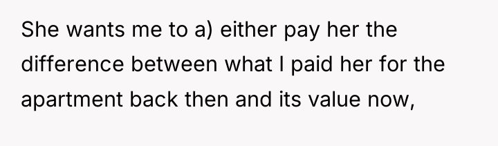 She wants me to a) either pay her the difference...