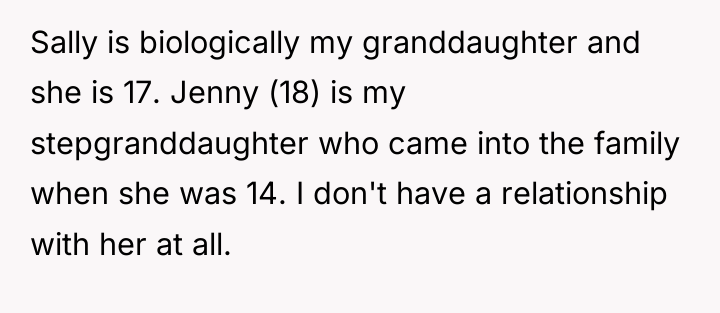 Sally is biologically my granddaughter and she is 17. Jenny...