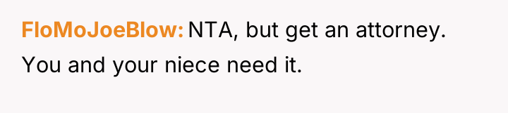 FloMoJoeBlow NTA, but get an attorney. You and your niece...