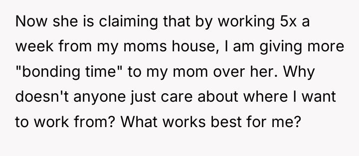 Now she is claiming that by working 5x a week...