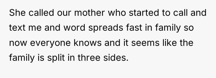 She called our mother who started to call and text...