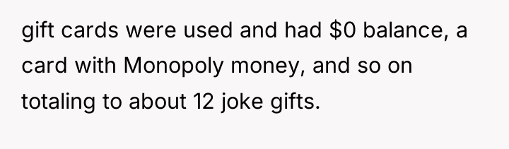 gift cards were used and had $0 balance, a card...