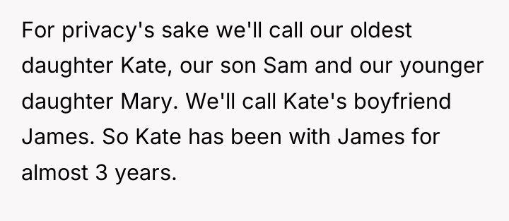 For privacy's sake we'll call our oldest daughter Kate, our...