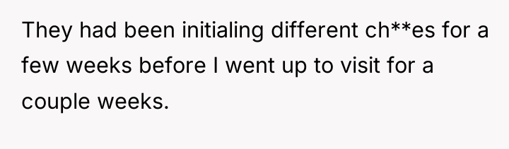 They had been initialing different ch**es for a few weeks...