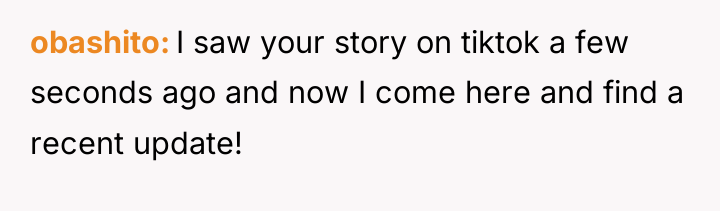 obashito I saw your story on tiktok a few seconds...