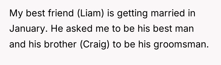 My best friend (Liam) is getting married in January. He...
