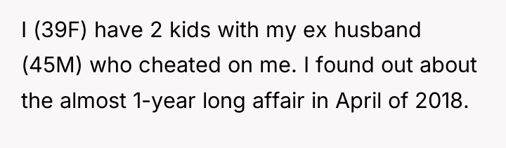 I (39F) have 2 kids with my ex husband (45M)...