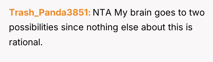 Trash_Panda3851 NTA My brain goes to two possibilities since nothing...