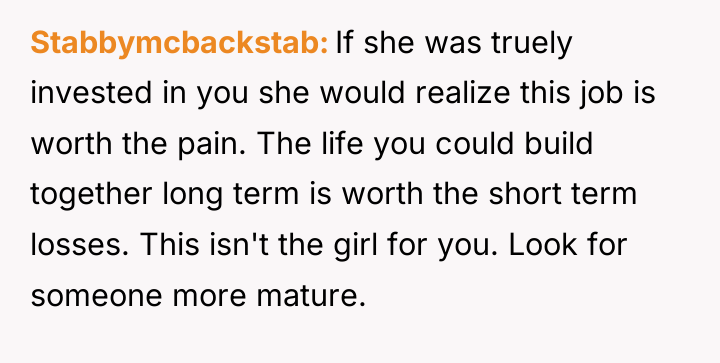Stabbymcbackstab If she was truely invested in you she would...