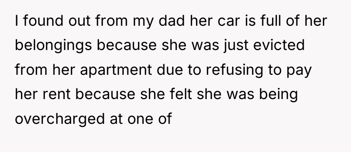I found out from my dad her car is full...
