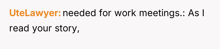 UteLawyer needed for work meetings.: As I read your story,