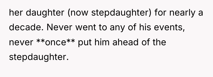 her daughter (now stepdaughter) for nearly a decade. Never went...