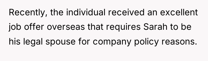 Recently, the individual received an excellent job offer overseas that...