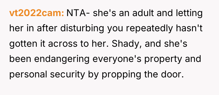 vt2022cam NTA- she's an adult and letting her in after...