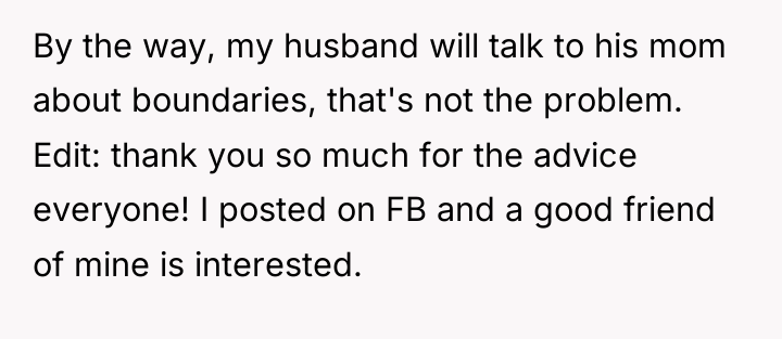 By the way, my husband will talk to his mom...