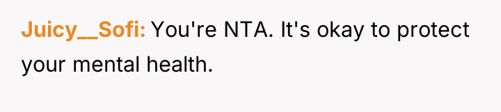 Juicy__Sofi You're NTA. It's okay to protect your mental health.