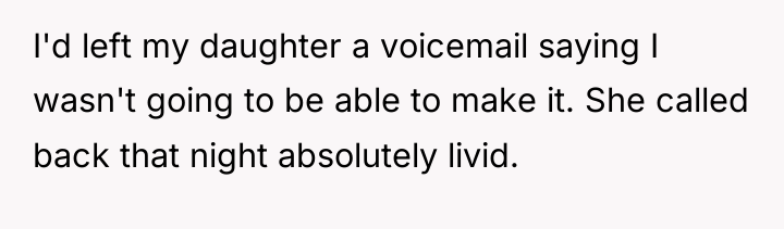 I'd left my daughter a voicemail saying I wasn't going...