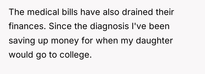 The medical bills have also drained their finances. Since the...