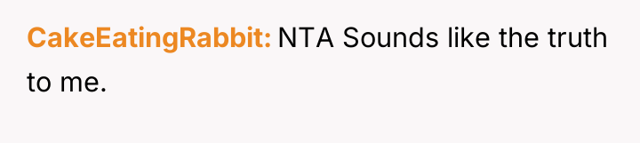 CakeEatingRabbit NTA Sounds like the truth to me.