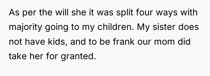 As per the will she it was split four ways...