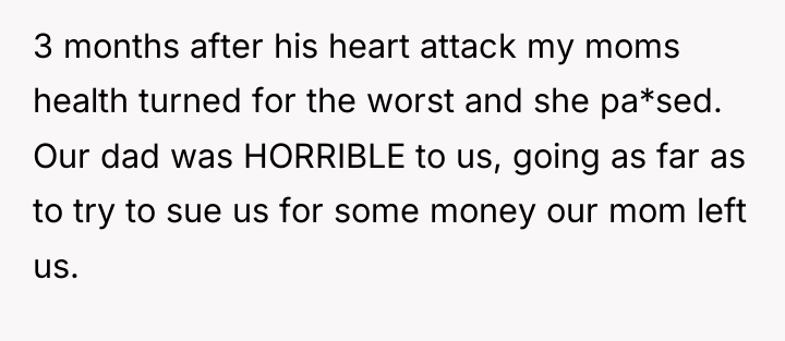 3 months after his heart attack my moms health turned...