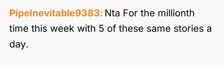 PipeInevitable9383 Nta For the millionth time this week with 5...