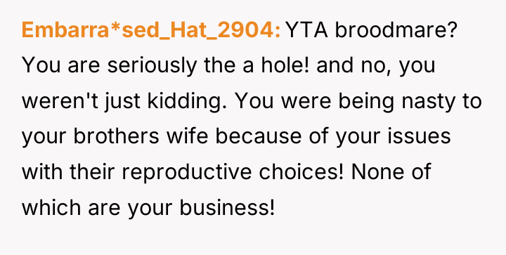 Embarra*sed_Hat_2904 YTA broodmare? You are seriously the a hole! and...