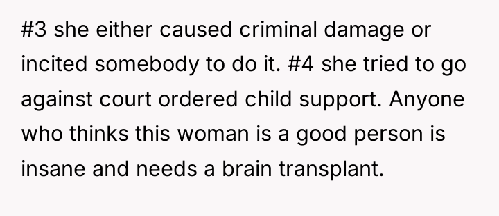 #3 she either caused criminal damage or incited somebody to...