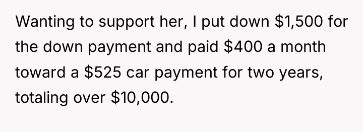 Wanting to support her, I put down $1,500 for the...