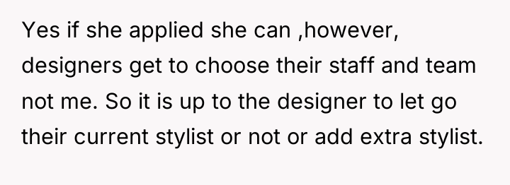 Yes if she applied she can ,however, designers get to...