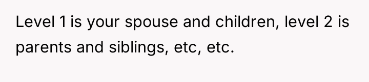 Level 1 is your spouse and children, level 2 is...
