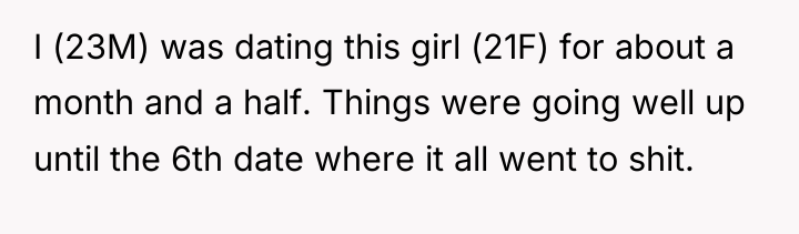 I (23M) was dating this girl (21F) for about a...