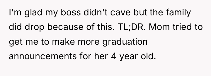 I'm glad my boss didn't cave but the family did...