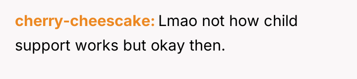cherry-cheescake Lmao not how child support works but okay then.