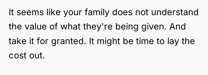 It seems like your family does not understand the value...