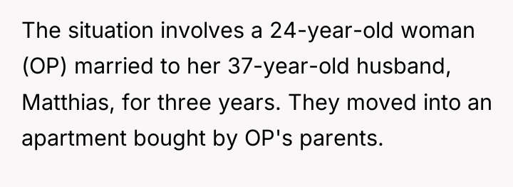 The situation involves a 24-year-old woman (OP) married to her...