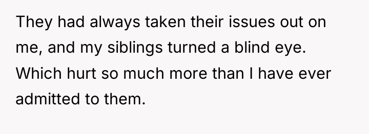 They had always taken their issues out on me, and...