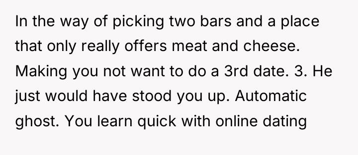 In the way of picking two bars and a place...